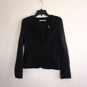 Black Leather coated Detailed Blazer